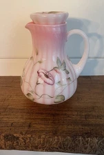 Fenton-Rosaline Optic Rib Hummingbird Tumble-Up Pitcher-95th Anniversary-Signed