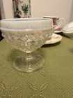 Opalescent Pressed Glass Goblet Clear White Decorative Beaded Rim Glossy Finish — photo 2