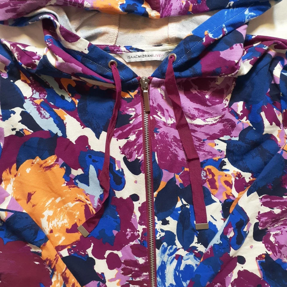 Sudadera con Capucha Issac Mizrahi S Multicolor Mujer Floral Cremallera Plisada QVC Foto 4 de 4