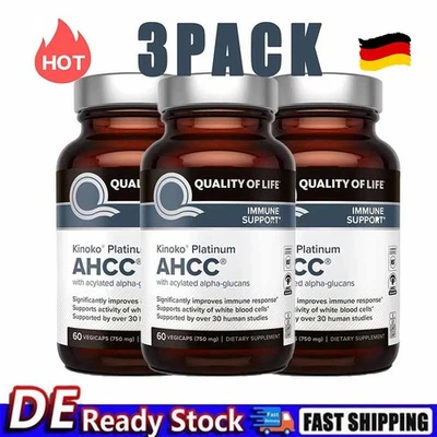 3 Pack Kinoko Platinum AHCC, 60 pflanzliche Kapseln,Quality of Life DE~2025
