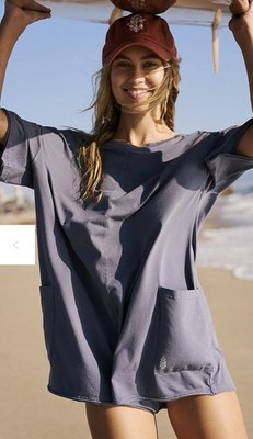 FREE PEOPLE MOVEMENT Women s Blue HOT SHOT TEE ROMPER Short Sleeve XL INDIGO