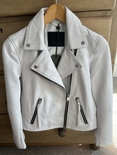 AllSaints Dalby Slim fit Leather Biker Jacket  s10 White RRP £349 New With Tags