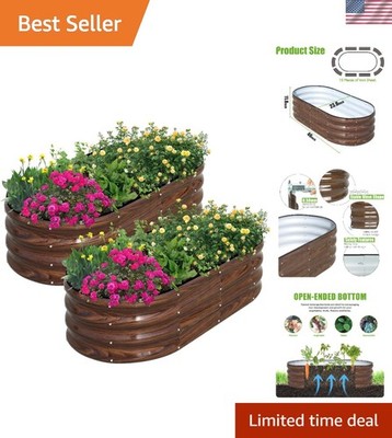Modern Oval Metal Planter Box Set - Durable Galvanized Garden Bed for Vegetables