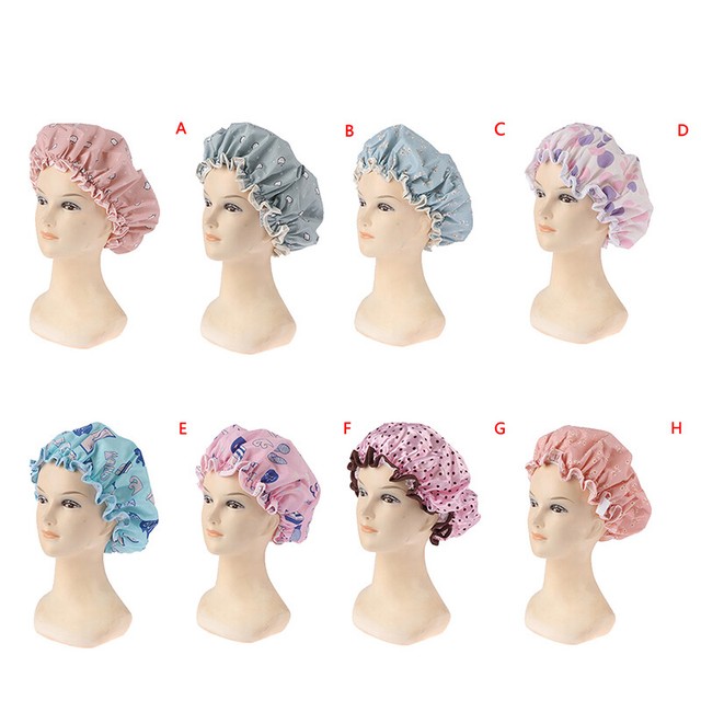 Bath Hat Waterproof Shower Hair Cover Shower Caps Double Layer elastic