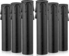 4" Black Plastic Candelabra Base Drip Candle Covers-Sleeves - Set 6