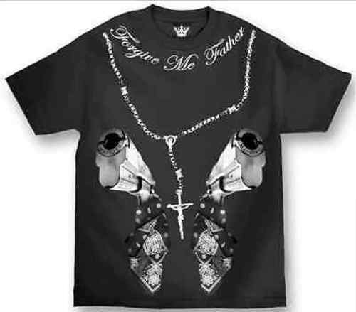 Mafioso Confessions Forgive Me Father Prayer Pistols Bandanna Mens Black Shirt - Picture 3 of 3