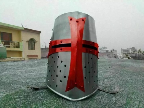 Medieval Brass Templar Crusader Helmet Sca Larp Large Helmet Knight Halloween - Bild 1 von 5