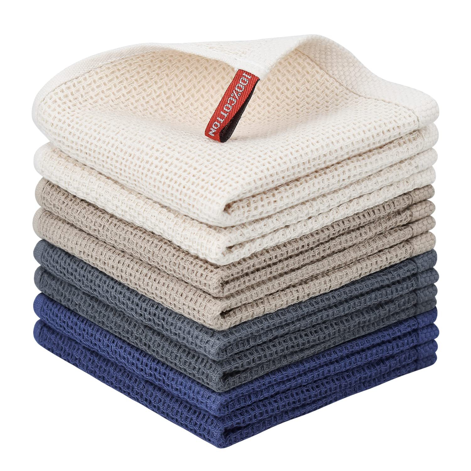 100% Cotton Waffle Weave Kitchen Dish Towels Cloths Multi Color 12x12