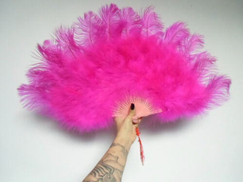 Eventail éventail fan burlesque luxe plumes d'autruche rose fuchsia 25 branches - Photo 1 sur 6