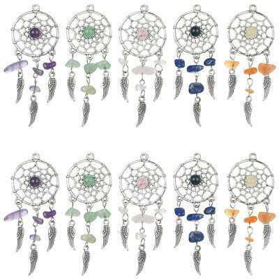 30Pcs Silver Charms Mixed Stone Chips Feather Wings Charms for Jewelry Making