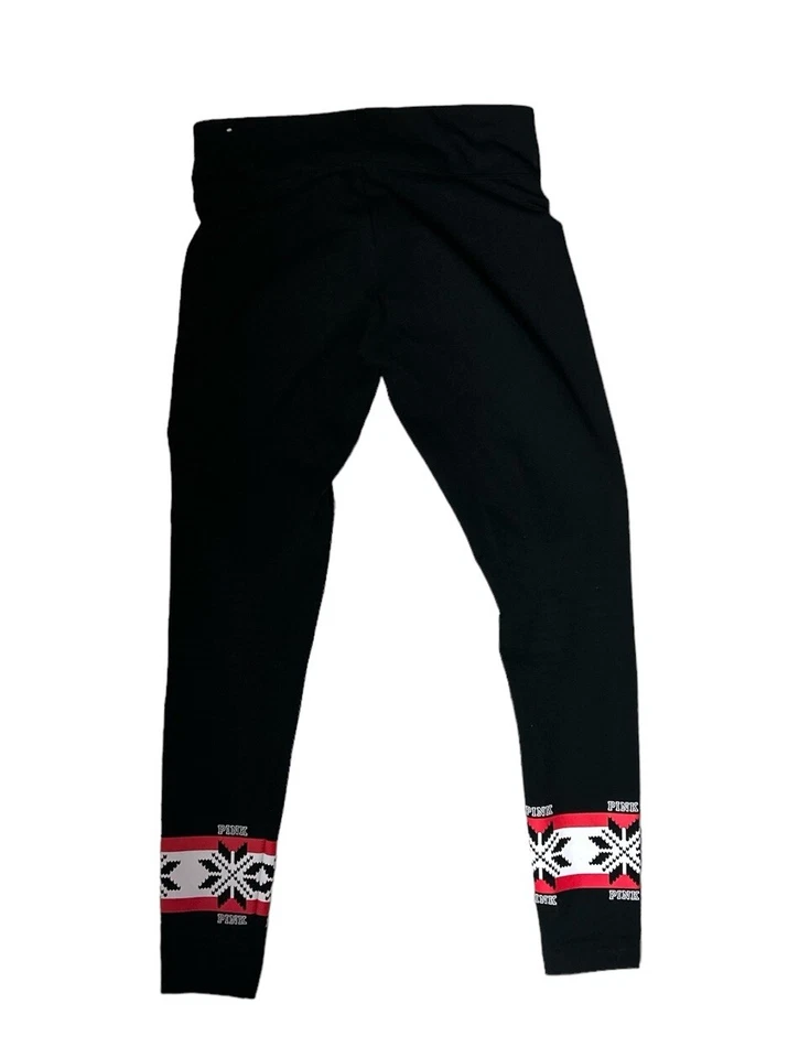 Леггинсы Victoria Secret розовые маленькие для йоги опрятные черные снежинки праздничные спортивные - Изображение 3 из 4