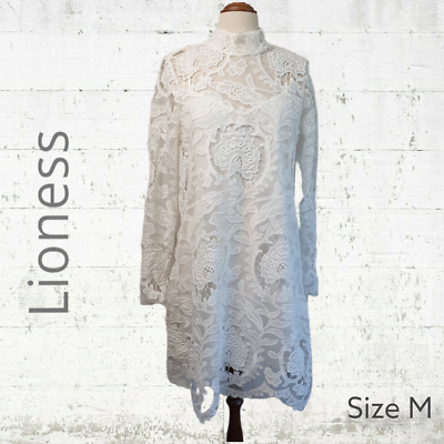 Lioness BNWT | Size M | White Long Sleeve Turtleneck Lace Dress with Slip  Dress | eBay Australia