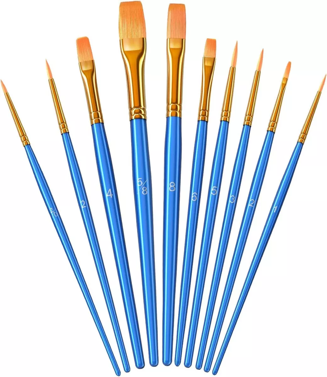 Small Paint Brushes Bulk, 50 Pcs Flat Tip Paint Brushes with Round Acrylic Paint Brushes Set Craft Brushes for Kids Classroom Acrylic Watercolor