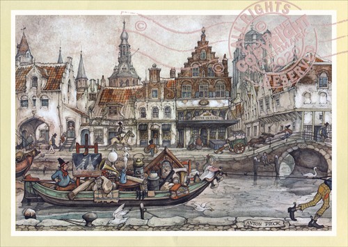 Artist Boat on Canal Bustling City * Dutch Baroque Shops * ANTON PIECK Art Print - Picture 2 of 8