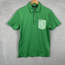 Travis Mathew Polo Shirt Mens Medium Green Chive Golf Pocket Pima Cotton Blend