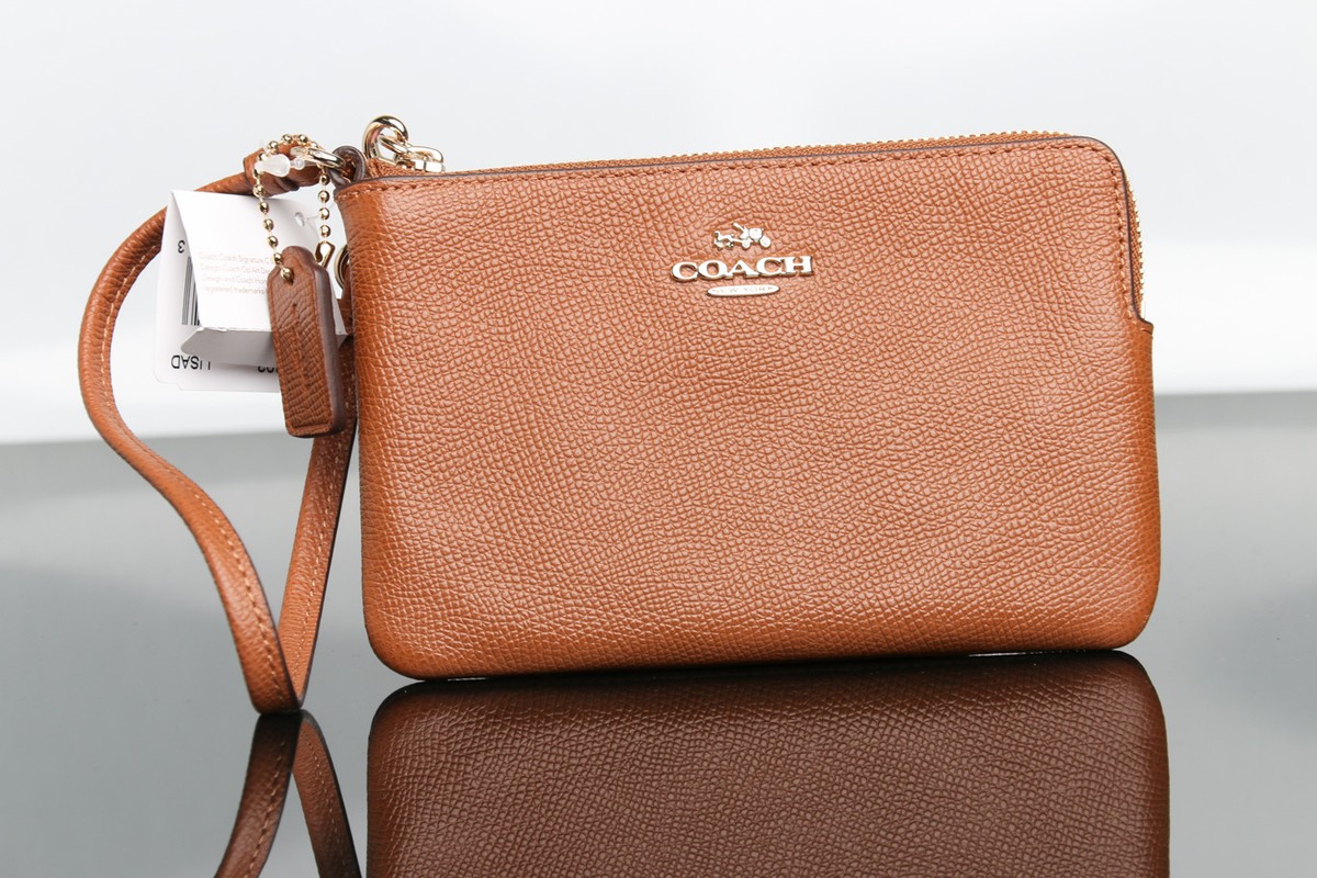 COACH EMBOSSED Small l-Zip Wristlet Wallet 52392 Light Gold