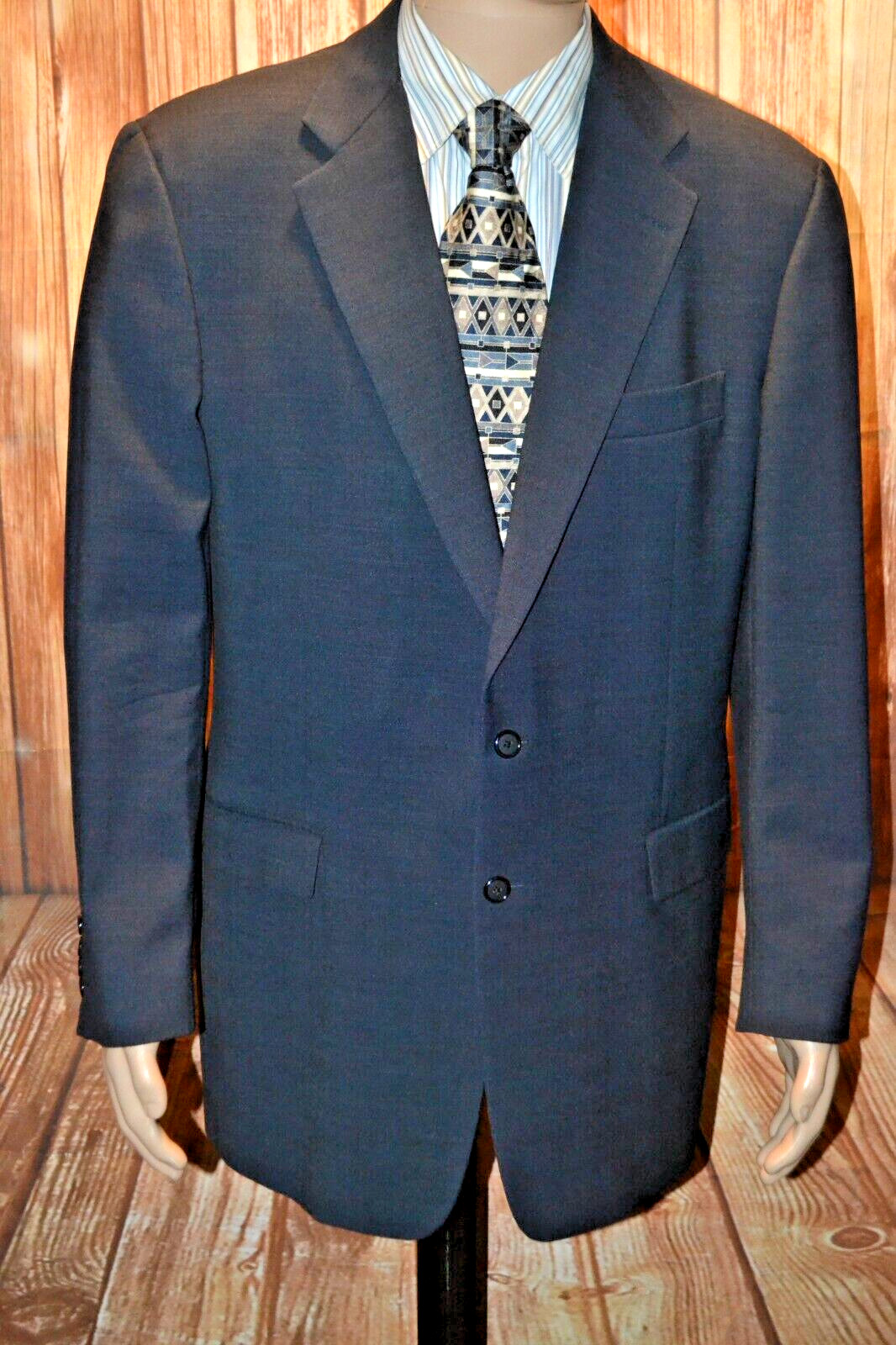 Vintage Burberry Men Navy Blue Wool 2 Front Button Sports Coat Sz 42L thumbnail 2