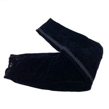 Vintage 70s Black Velvet Side trim Flat front Classic Skinny Evening Pants XS