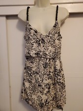 ZARA Womens Spaghetti Strap Romper Playsuit Beige Black Lightweight Linen Size M