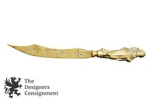 Vintage Ornamental Brass Letter Opener Knife Grecian Figured Handle Floral Blade