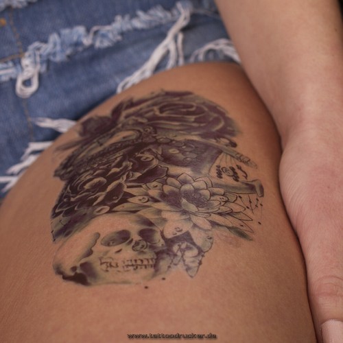 2 x Anker XL Tattoo - Totenkopf Uhr Blume- QS-C039 (2) - Bild 4 von 5