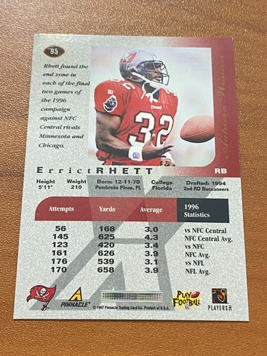🏈 1997 Pinnacle X-Press Calcio "Autumn Warriors" Parallelo #90 Errict RHETT 🏈 - Foto 2 di 2