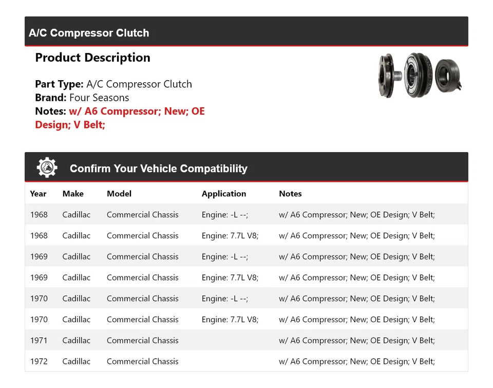 Para Cadillac 1968-1972 chasis comercial aire acondicionado compresor embrague 4 estaciones 1969 Foto 2 de 3