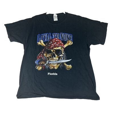 Y2K Loyal To None T Shirt Black Grunge Skull Pirate Mens Size L Florida