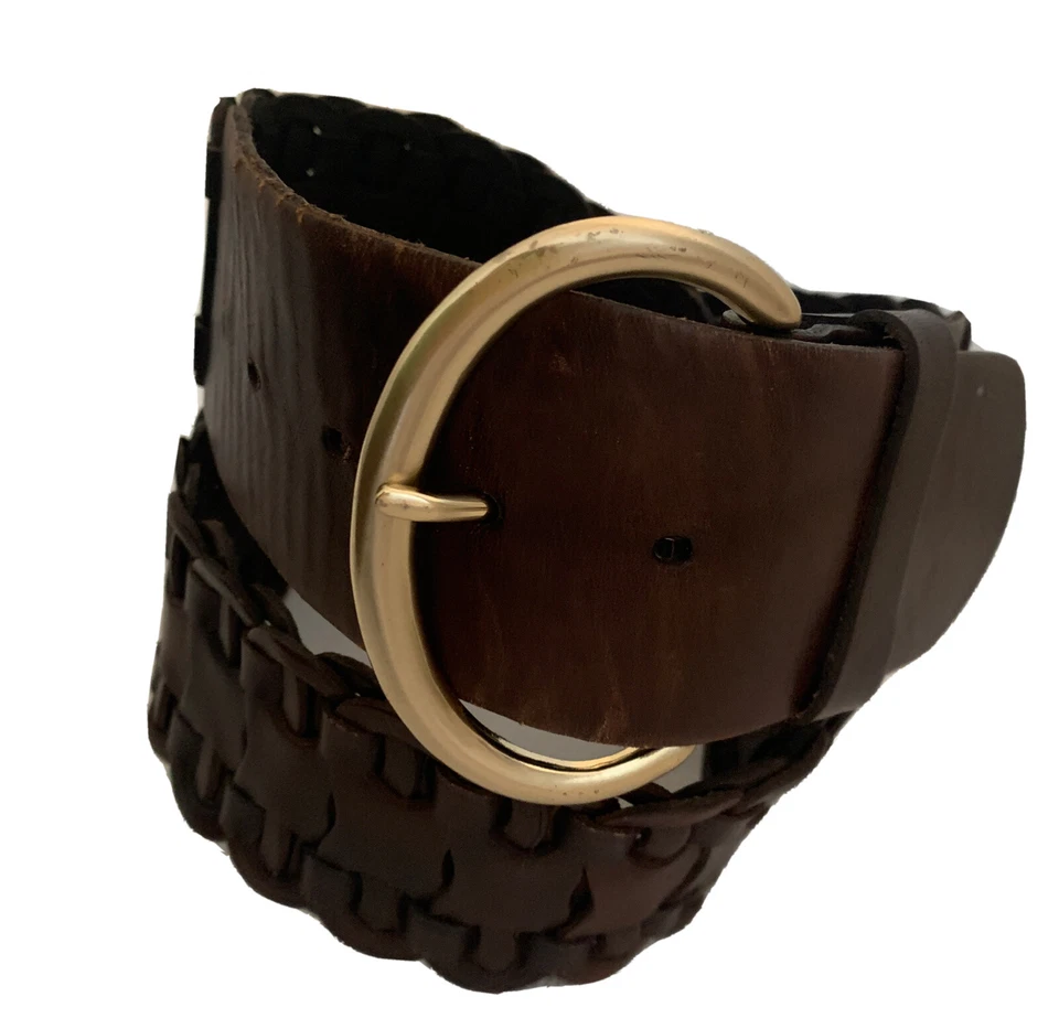 Cinturón mujer Ann Taylor cuero trenza ancha hebilla plateada talla mediana Foto 4 de 4