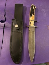 Bear Mgc Damascus 11.5 Sub-hilt Double Edge India Stag Handle Fighter W Sheath