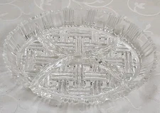 Waffle Style Deep Cut Crystal Glass 4 Part Divided Candy Bowl 9.5" X 6.75 Kitsch