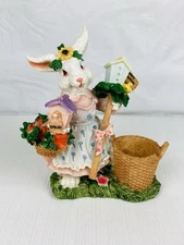 Vintage Easter Garden Bunny Rabbit Figurine Candle Holder Mini Planter 8” Resin