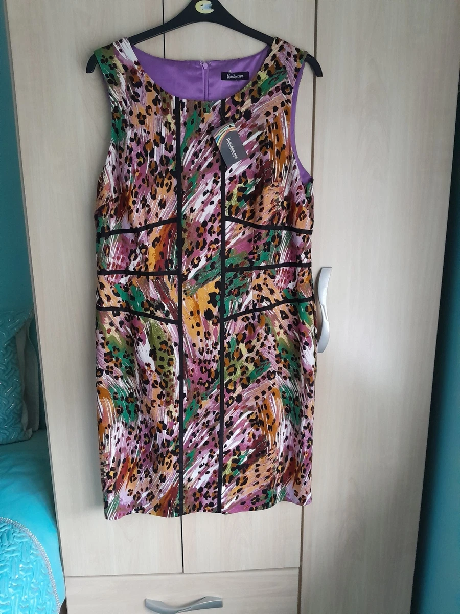 Robe Brodée Kaléidoscope Taille 18 En Viscose - Longueur Mi-mollet, Sans Manches - Neuf