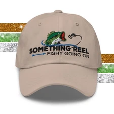 Dad Hat "Something Reel Fishy Going On" Embroidered Funny Fishing Cap