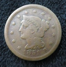 1851 Large Cent * Braided Hair * Great for a Book * 4725