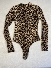 Leopard Mock Neck Long Sleeve Bodysuit Size S