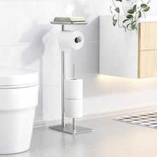 Freestanding Toilet Paper Holder Stand with Shelf Holds 4 Toilet Rolls