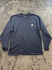 Carhartt Men's Size L Original Fit Long Sleeve Pocket T Dark Navy Blue