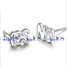 925 Sterling Silver Shiny 3-D Word "YES" "NO" 6mm Cute Stud Post Earrings CH2