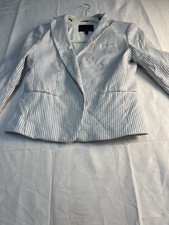 Banana Republic Linen Blend Pinstripe Blazer Petite 0 White Tailored Jacket