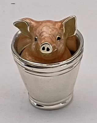 Saturno Sterling Silver Enamelled PIG IN BUCKET - Hallmarked - Image 1 of 3