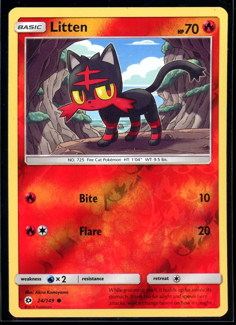 2016 Sun & Moon Base Litten Reverse Holo Pokemon Card #24