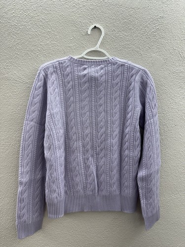Bloomingdales Womens Sweater Size Medium Purple Cashmere Cable Knit Crewneck - Picture 5 of 10