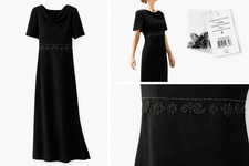 Coldwater Creek Black Evening Dress Beaded Empire Waist Draped Neck NWT Size 12