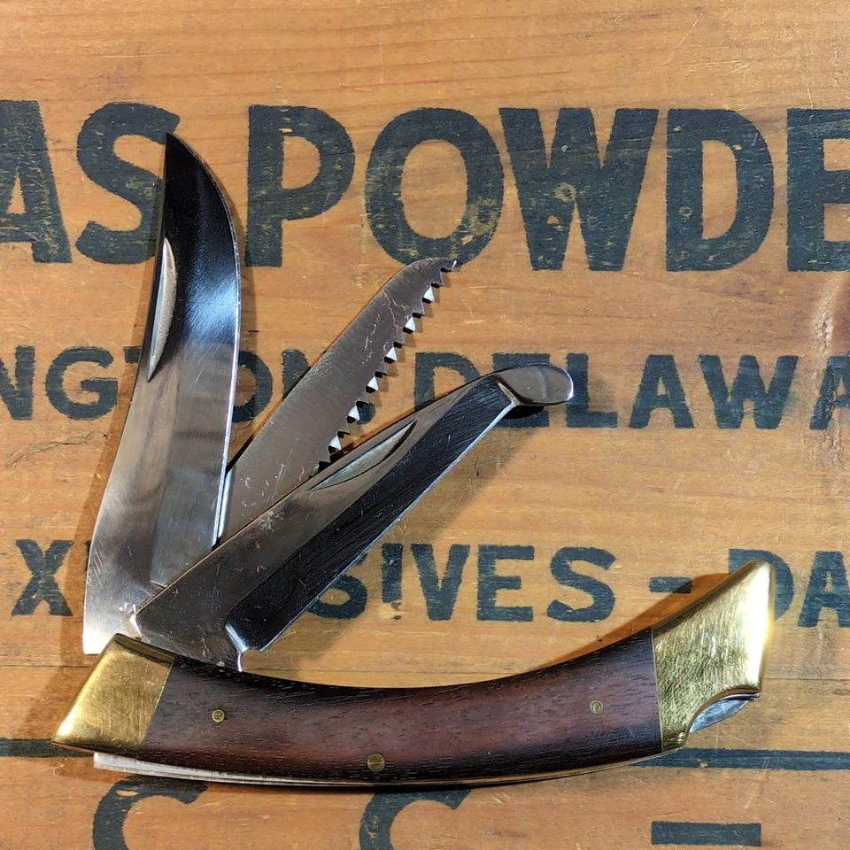 Navaja de bolsillo vintage Browning Japón #503 con bloqueo de 3 hojas Foto 3 de 4