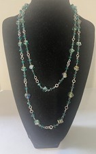 Long Blue/Green Faceted Glass Bead Necklace Strand Opera Length 54" SALE