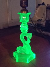 Westmoreland Uranium Glass Art Deco Dolphin Fish koi Fish Lamp