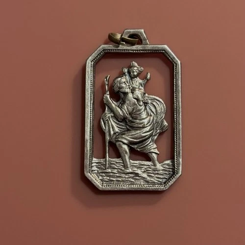 Vintage Sterling Silver St Saint Christopher Medal Charm Pendant Key Ring Fob