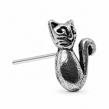 Cat Nose Stud 925 Sterling Silver 22G Feline L Bendable Straight Pin