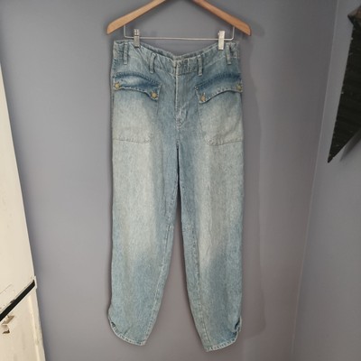 Free People Rory Slim Straight Jeans Seamed Button Pockets Tab Cuff Hems 30 